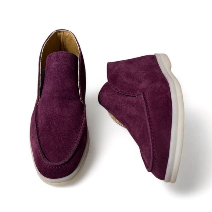 Дизайнерски високи дамски лоуфъри L/P в цвят марсала