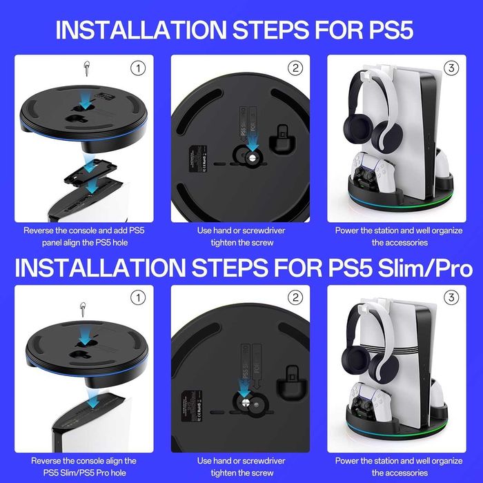 NEWDERY Вертикална стойка за PS5 /PS5 Slim/PS 5 Pro, RGB светлина
