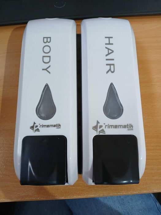 Dozator dublu sapun si sampon, 350 ml, ABS, montaj perete, alb