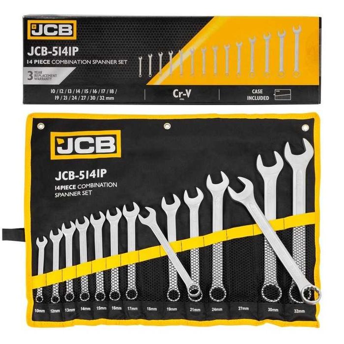 НЕМСКИ Комплект Звездогаечни Ключове JCB 14бр 10-32мм + ЛЕД ФЕНЕР