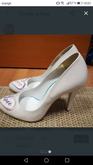 Stiletto mireasă piele naturală
