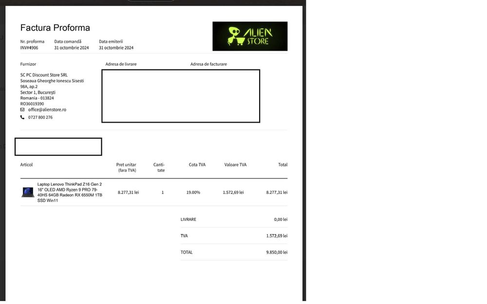 Lenovo ThinkPad Z16 Gen 2 16" OLED Ryzen 9 PRO 64GB - Initial 9850 lei