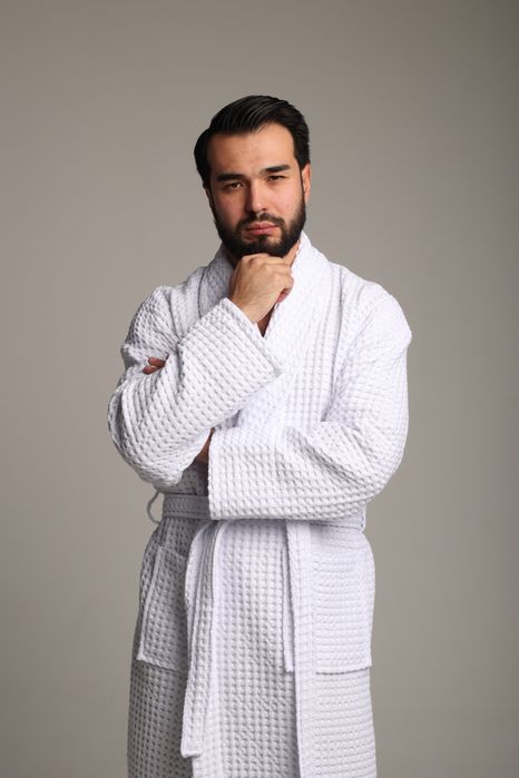 Вафельный халат белый для гостиниц оптом