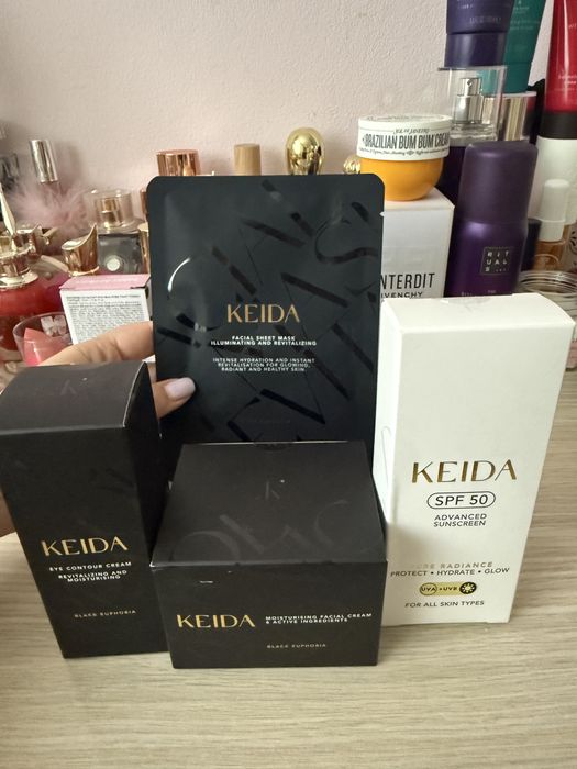 Crema hidratanta de fata, crema de ochi, crema protectie spf 50 si masca de fata Keida