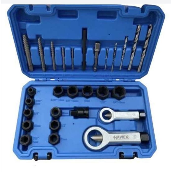 Комплект от екстрактори, гайкоцеп и шпилководачи 28 части HAWEK