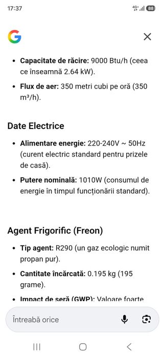 Aparat Clima Aer condiționat mobil 9000 Btu Agent frigorific  Impecabil