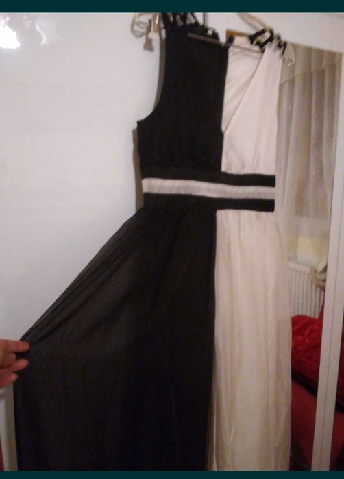 Rochie lungă elegantă alb negru mar L