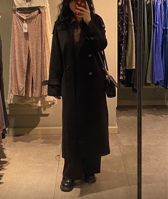 Пальто черное длинное