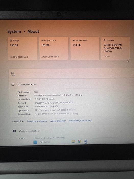 Vand Laptop Lenovo IdeaPad Intel Core i3 1005G1 12GB DDR4 SSD M2 NVME 256GB
