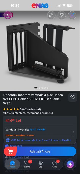 NZXT GPU Holder PCIe 4.0 Riser Cable, Alb