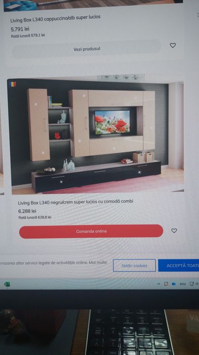 Mobila living L340 negru/crem lucios