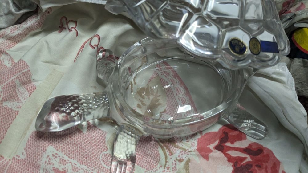 Caseta din cristal de bohemia - țestoasă cu pui