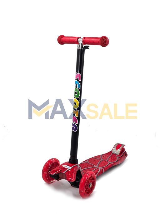 Детска тротинетка 3 светещи колела Спайдърмен червена триколка скутер