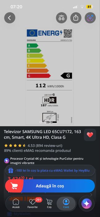 Televizor SAMSUNG LED 65CU7172