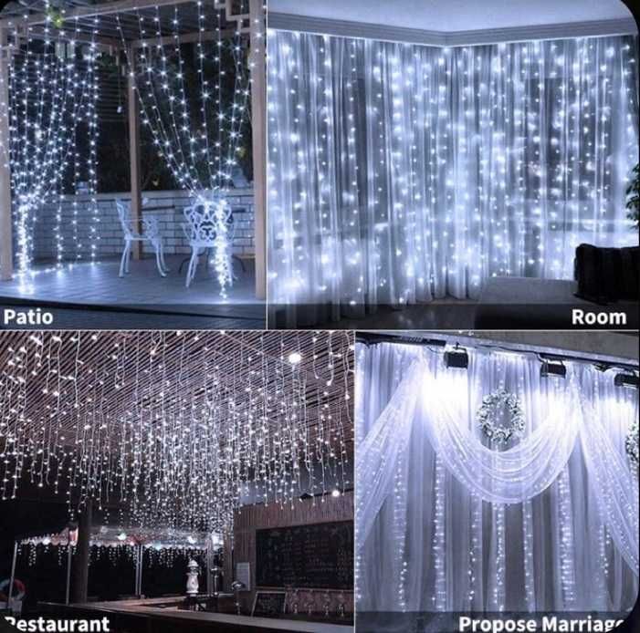 LED Завеса 3 х 3 м Студено бяла White 420лампи с Опция Снаждане ЛЕД