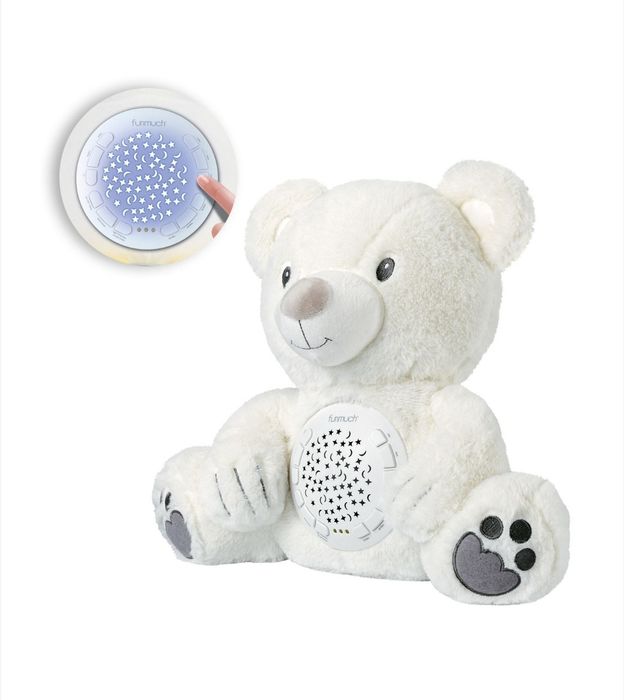 Бяло плюшено мече с проектор за звук и светлина