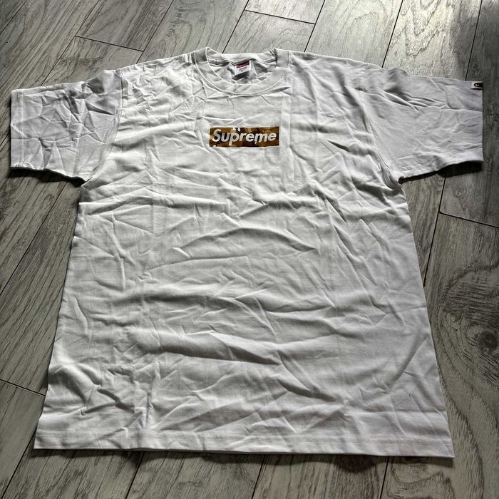 Supreme x BAPE бяла тениска с BAPE Camo Box Logo нова размер XL