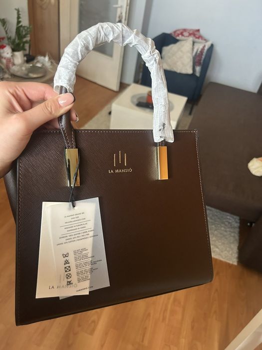 Луксозна дамска чанта La Mansio Petit M – Caramel Saffiano, чисто нова