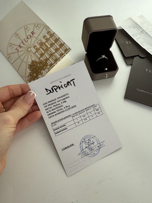 Inel Platina Diamante Teilor Nepurtat cu bon si certificat