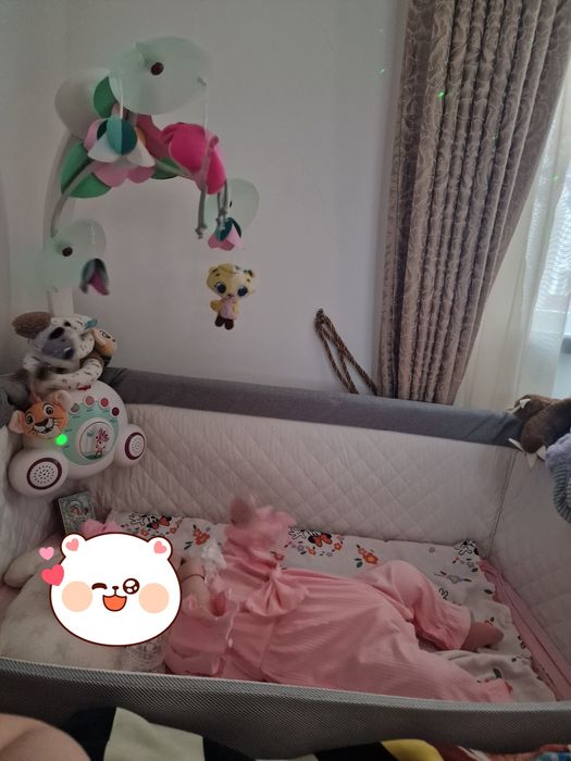 Pat pentru copii cu saltea, gri deschis, pânză textil