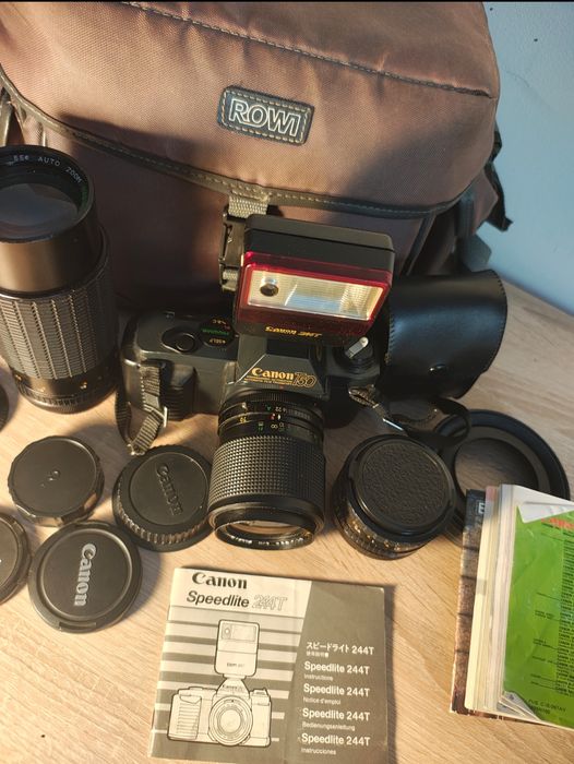 Canon T50 SLR cu 3 Obiective, Bliț, Manuale și Husă – Full Box – Funcțional