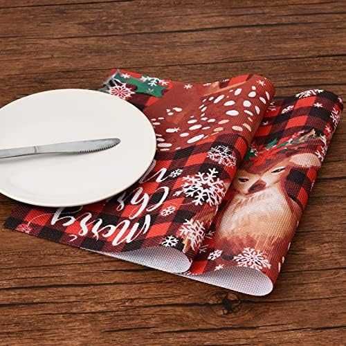 Нови Коледни Подложки за Маса 6 броя, Термоустойчиви PVC Дизайн С Елен