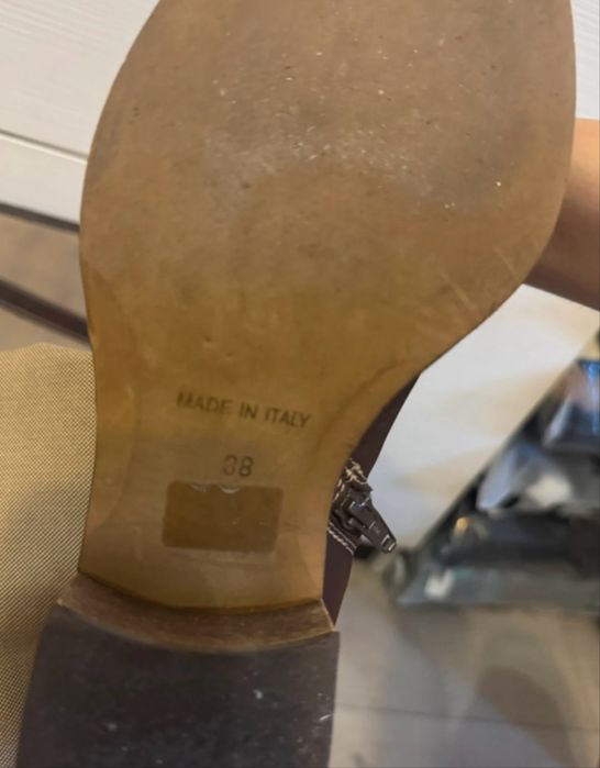 Cizme piele maro si panza bej bretea