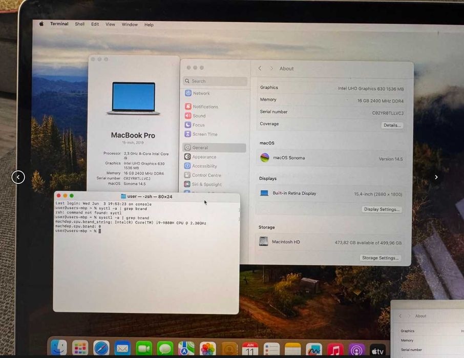 MacBook Pro 2019 MacBook pro touchbar i9-9880H 16GB 512GB SSD PRO560x 4G