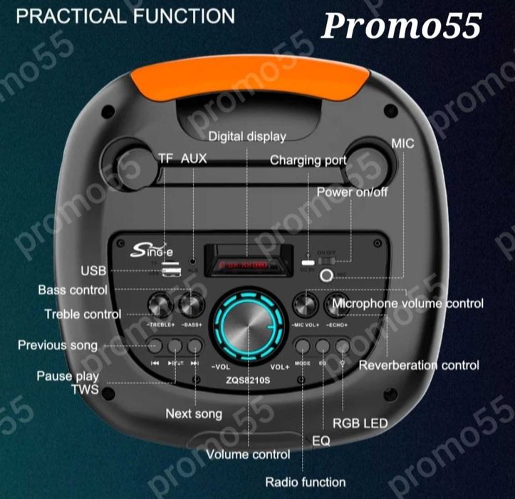 ПРОМО! Голяма Караоке Тонколона 16 инча 74см. с 2 Безжични Микрофона