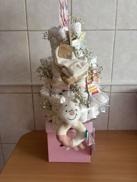 Cadou personalizat Diaper cake pentru gender reveal, botez sau taieri de mot