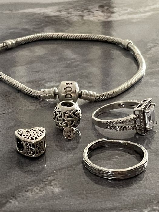 Brățară PANDORA originală argint 925 + talismane & inele
