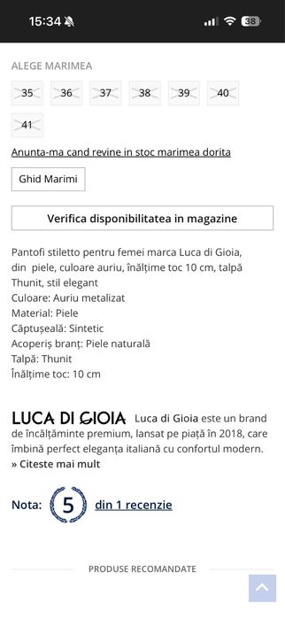 Pantofi aurii din piele Luca Di Gioia