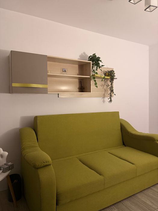 Canapea extensibilă - 3 locuri - verde - mecanism practic, deschidere cu o singură mână