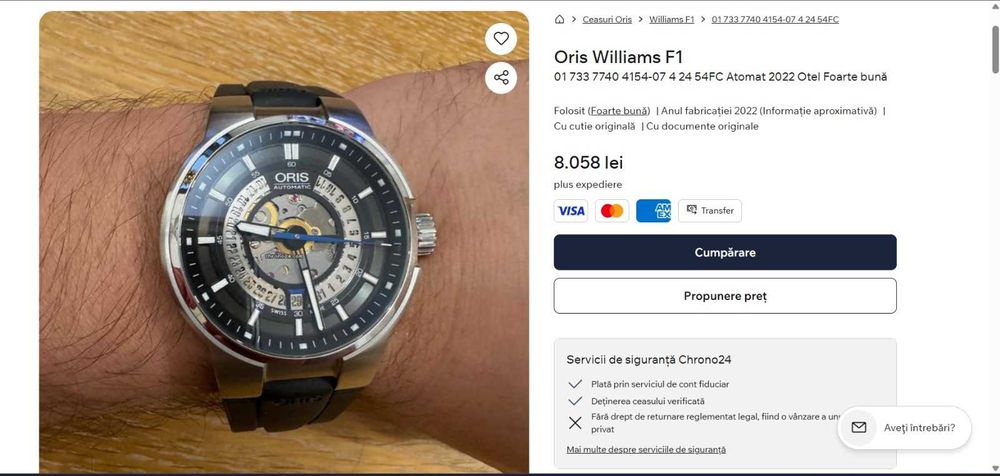 Ceas Oris Wiliams Engine,Date