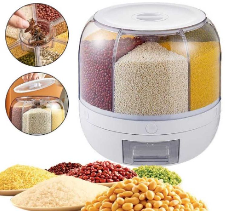 Диспенсър за зърнени храни, 6 отделения\7.5л., въртяща основа, Бял