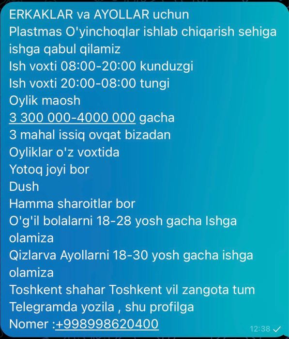 Ishchi kerak sroshni