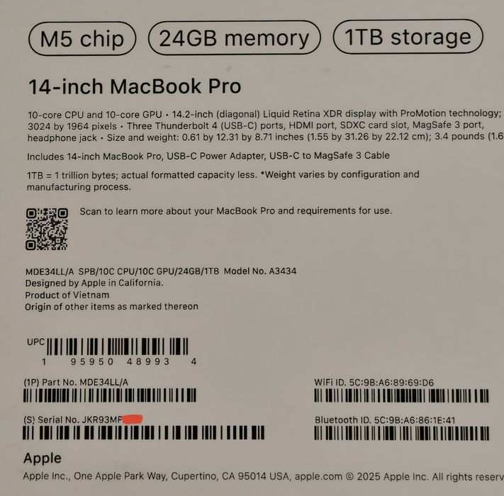 MacBook Pro 14 M5 24/1TB 14 циклов