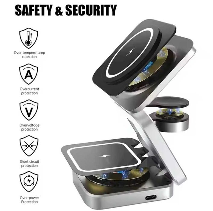 3in1 Безжична стойка за зареждане 30W за iPhone, Airpods и Apple Watch