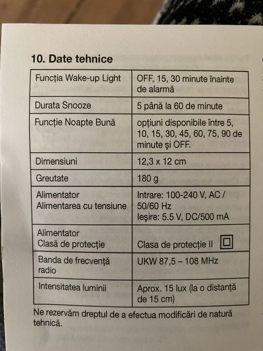 Vand ceas desteptator cu lampa Beurer nou