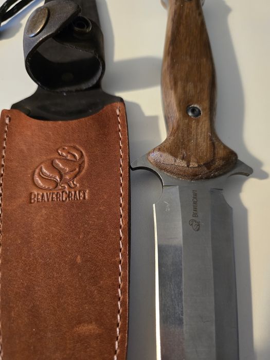 Cutit Tactic TLK2, Tais dublu, Teaca Piele, Maner Lemn, 28 cm