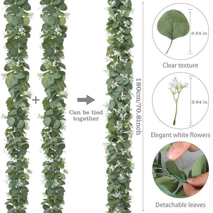 Декорация от евкалиптов гирлянд бели изкуствени цветя украса за сватба