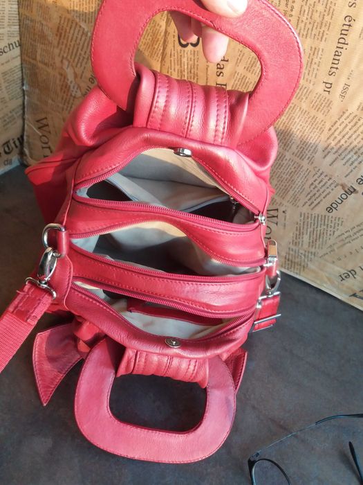 дамска чанта,малка червена,кожена/естествена кожа