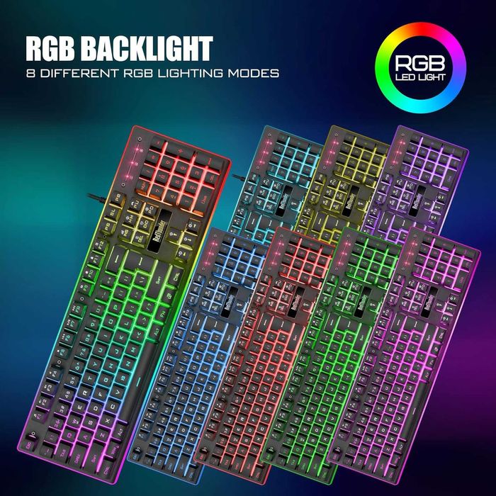 Set tastatura mouse RedThunder K10 gaming cu fir iluminare RGB QWERTZ