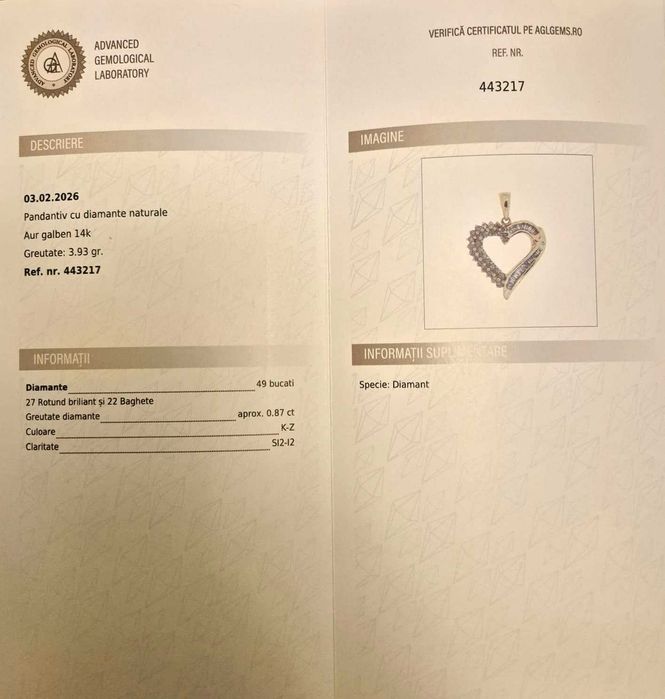 Colier Cu Pandant Din Aur De 14 K Cu Diamante Naturale-cu certificat