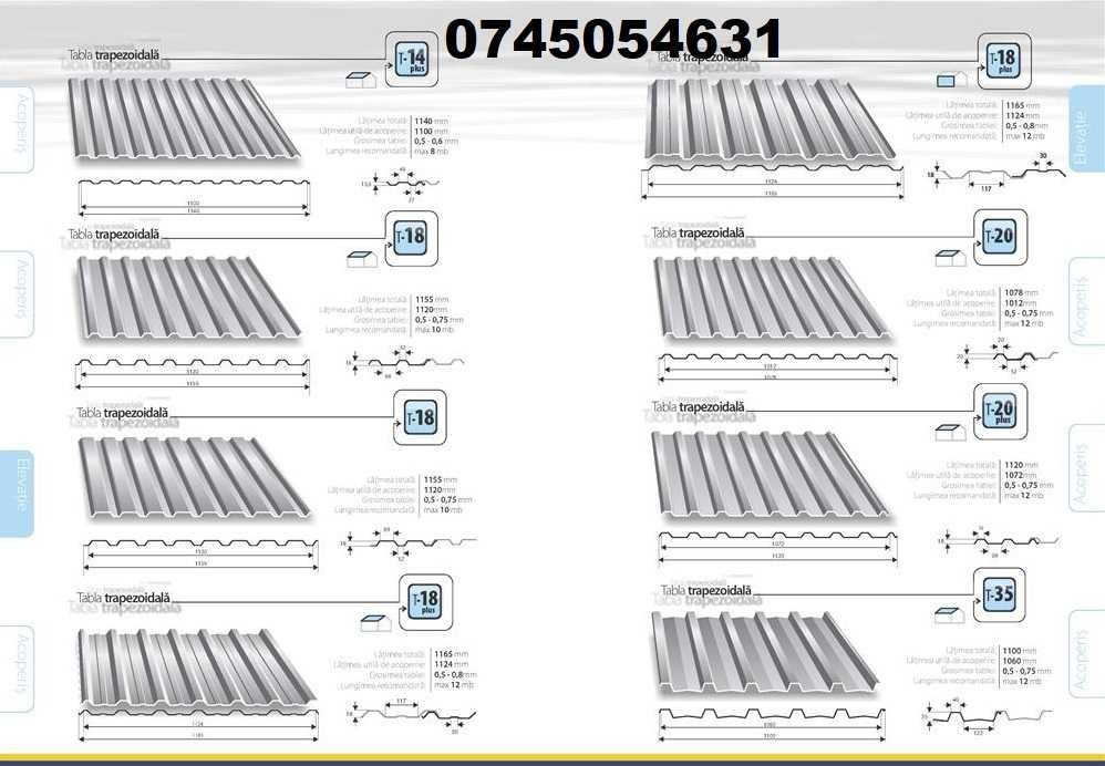 Tablă cutată profile hale metalice ,perete acoperis gard gr 0.5 - 07