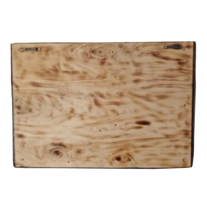 Tablou rustic handmade din rondele de lemn, rama arsa, lacuita