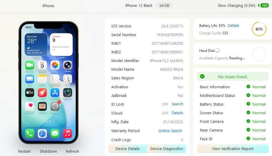 Apple iPhone 12 64GB (83% baterie, liber la retea, liber la AppleID)
