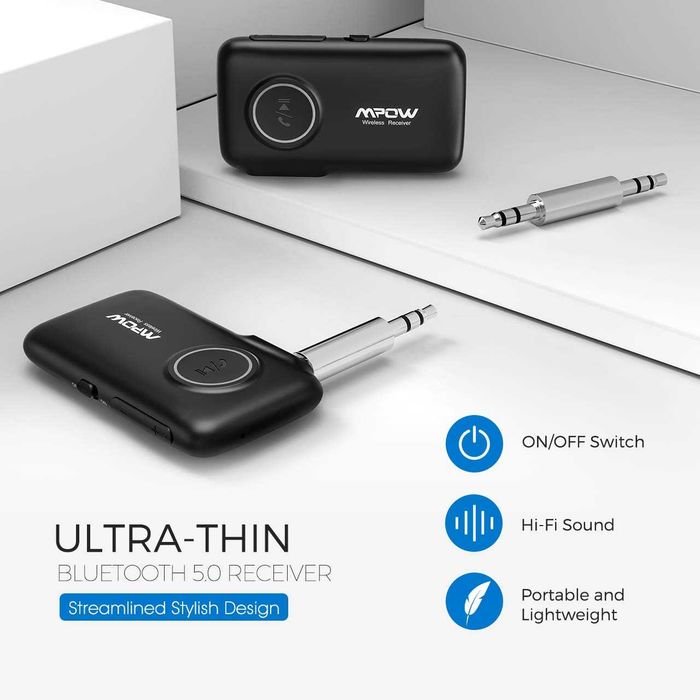 MPOW Bluetooth 5.0 приемник-за стриймване на музика  в автомобил, аудио уредби и др, с вграден микрофон