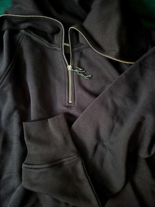 [Нов, с етикет] суитшърт Karl Lagerfeld Signature Half-Zip, XS ,черен, памучен