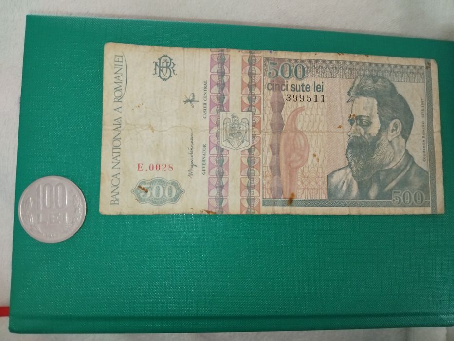 Bancnota 500 lei 1992 și moneda 100 lei 1992